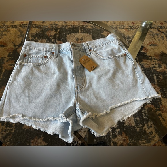Levis 501 Women Shorts  High Rise Size 32 Light Blue - Picture 1 of 8